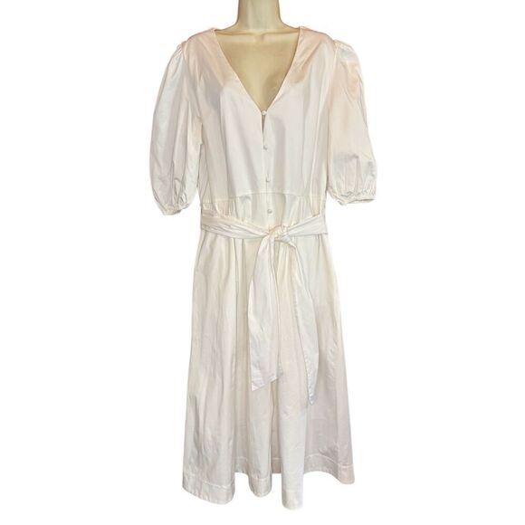 Ted Baker White Cotton Button Through Puff Sleeve Maxi Dress NWT Size 6 or XL - Picture 1 of 5